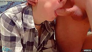 Babe in tight pantyhose sucked off her stepbrother while parents were home, cum on leggings