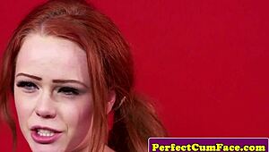 Petite Redhead Takes Facial Cumshot