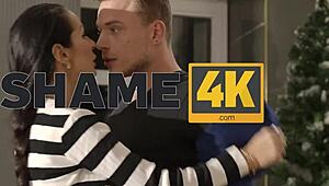 shame4k mature brunette caught cheating with tattooed lover in bed