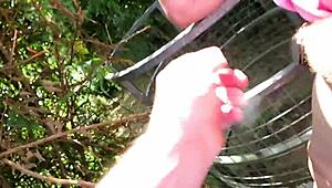 Fuck buddy fucks housewife outdoors over the gate