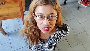 the boss uses his brazilian secretary as an urinal and cum dump, filling her mouth