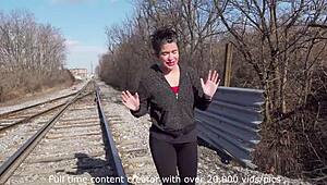 mother-in-law gets messy bukkake on the railroad