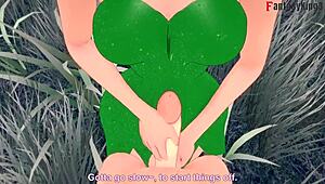 tinker bell cosplay in forest, opportunity taken while another fairy watches peter pan short.