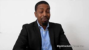 Curvy teen gets slammed by big black cock in classroom chaos.