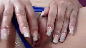 Young girl complains and screams while touching her body.