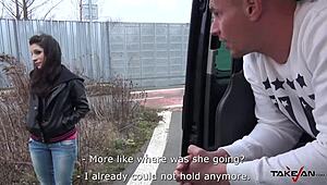 I found this squirting brunette on the street, naked ass, banging a stranger in his van.