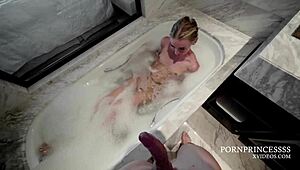 Petite teen blows cock then fucks in bathroom