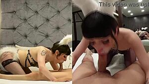 beautiful tgirl dressed as bunny starts fucking like rabbit in cosplay