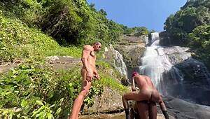 me and friend take hot black girl to waterfall for wild sex
