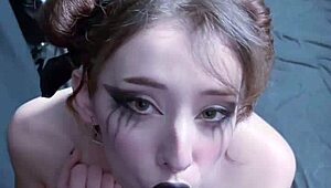 POV Perfect Goth Girlfriend Kneels, Sucks Cock, Ruins Makeup with Massive Facial