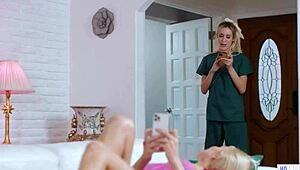 Steamy hot lesbian encounter between nurse and pretty roomie Aiden Ashley and Kenzie Anne