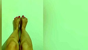 Shy Hottie With Red Pedicure Shows Off Sexy Legs And Feet For Homemade Footjob