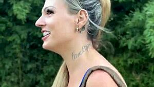 blonde shows ass and pussy in market, fucks manager in stock