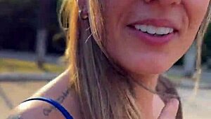 blonde shows ass and pussy in market, fucks manager in stock