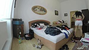 Hot lingerie try-on turns into sexy ass flashing and pussy party with big natural tits