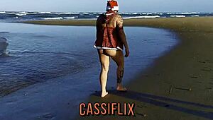 Mamãe Noel, full of desire on the beach, gives her pussy as a gift to an Instagram follower.
