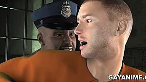 This 3D cartoon prisoner takes it hard in the ass from a chubby black cop
