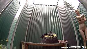 Blonde milf clueless about spy cam. Outdoor solo caught in high definition.