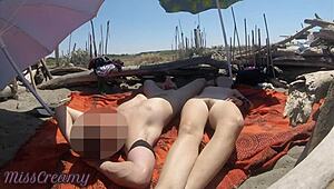 Ever caught flashing cock on a public beach with Misscreamy helping?
