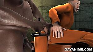 This 3D cartoon prisoner takes it hard in the ass from a chubby black cop