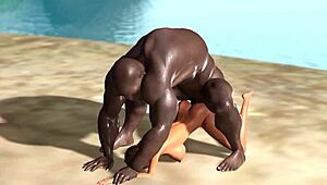 Wild beach sex with big black man pounding ebony babe