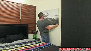 Attractive hunk Brock pounds twink Evan in bedroom.