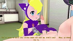 In this anime scene, the blonde rides for a quick creampie