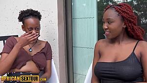 非洲双性恋辣妹和男友大白屌狂野三人行