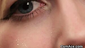 unusual stunner gets cum load on face gulping all jizm