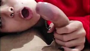 White Moon Gives Deepthroat Blowjob to Warm Up!