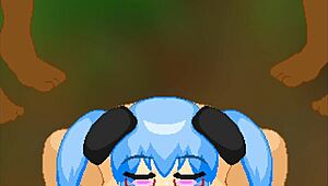 Bound in PIXEL TOWN! Blowjob Action!