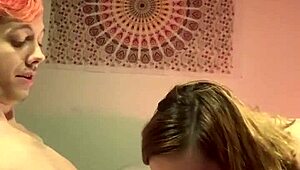 Evil femdom gives monster cock a blowjob.