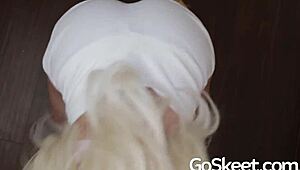 blonde teen sucks monster cock intensely