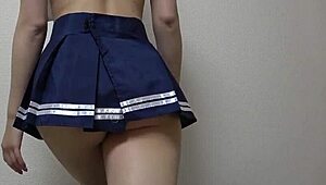 Akari Minase Strips Thong and Skirt for Sexy Workout Intro