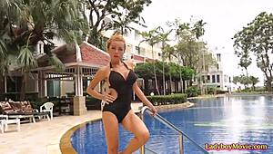 Ladyboy Dow Strokes Her Dick in Outdoor Solo Scene