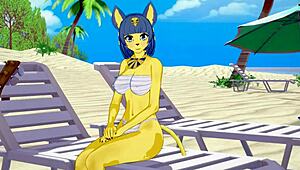 Ankha From Animal Crossing Gets Fucked On The Beach