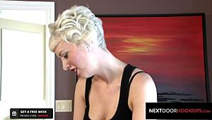 Blondie Intensely Pegs Handsome Tatted Stud Cherry Torn in Neighborly Bisexual Encounter with Blowjobs and Muff Diving.