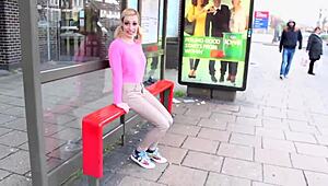 british girl flashing in jeans outdoors