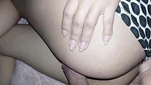 Horny babe with shaved pussy gets intense sex and cumshot orgasm.