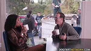 Ebony Babe Paris The Muse Sucks Off 10 Huge Cocks in Wild Blowbang