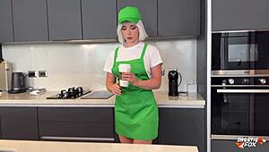 Blonde barista offers rough fucking of her wet pussy and deepthroat instead of coffee!