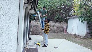 Hey guys, watch Bella Rolland with double dildo solo before rough anal by two workers.