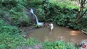 check out this ebony teen making hot outdoor content by the stream!