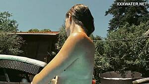 Hot chick lana swims nude underwater in the pool for your pleasure.