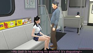 Old Stranger Gropes Young Asian Student In Crowded Subway