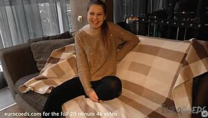 19yo nika teases with shy first-time masturbation on my sofa