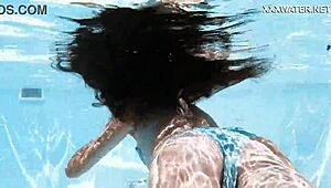 Hot chick lana swims nude underwater in the pool for your pleasure.