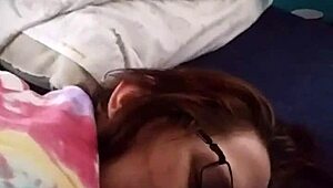 Husband fingering tight pussy and ass of nerdy brunette wife 😍