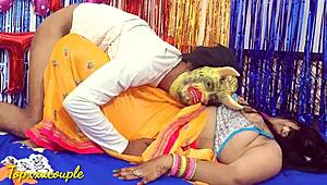 Desi bhabhi celebrates birthday with ghost on ranch, leading to rough fucking with husband.