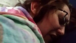 Husband fingering tight pussy and ass of nerdy brunette wife 😍